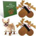 EXPAWLORER Christmas Anti Slip Dog Socks to Prevent Licking Paws, Boots & Paw Protectors with Grippers,Doggie Booties for Hardwood Floors for Small Medium Large Senior Dogs Lifelike Costume Reindeer M