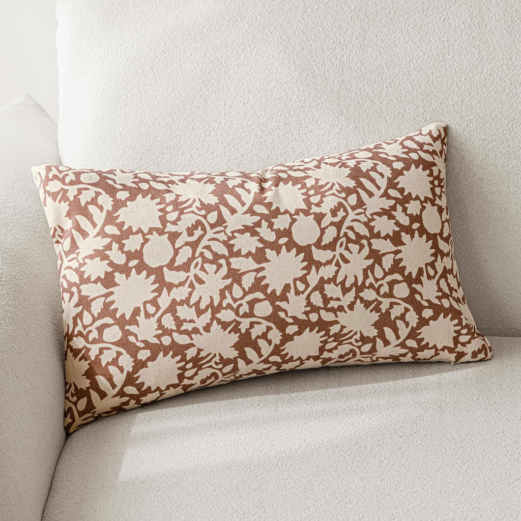 Foindtower Set of 2 Decorative Neutral Floral Throw Pillow Covers Accent Farmhouse Cushion Covers Boho Pillowcase for Couch Sofa Bedroom Living Room Home Decor,12×20 Inch,Light Orange Brown