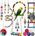 Hamiledyi Bird Parrot Swing Chewing Toy Set 15PCS Wooden Hanging Bell with Hammock Climbing Ladders Colorful Pet Birds Cage Toys for Small Parakeet Cockatiel Finches Conures Budgie Macaws Love Birds