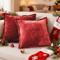 Luxurious Velvet Euro Shams Decorative Throw Pillow Covers 26x26 Set of 2 Solid Square Euro Pillow Shams for Sofa Couch Bedroom, Red