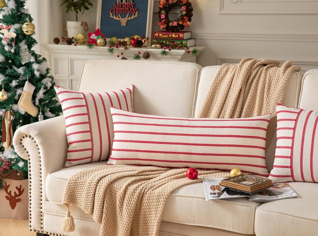 Caflife Christmas Lumbar Pillow Covers 14x36, Pack of 1, Farmhouse Boho Decorative Sofa Pillowcase, Christmas Body Red Lumbar Pillow Covers for Couch and Bed, Living Room Home Cushion Decor