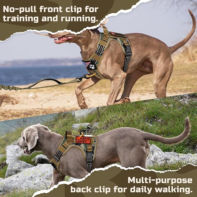 rabbitgoo Tactical Dog Harness Medium Sized Dog, No Pull Military Service Vest with Handle & Molle, Easy Control for Training Walking, Adjustable Reflective Straps, Brown camo, M