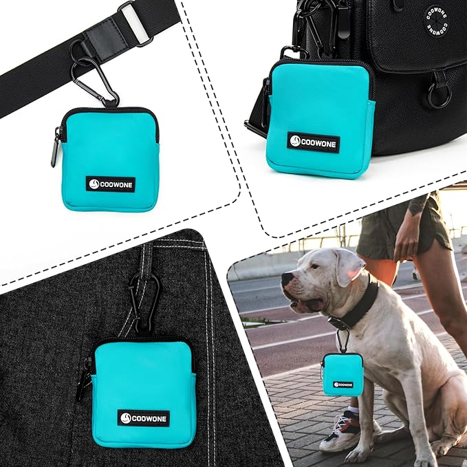 COOWONE Dog Treat Pouch Pocket Sized Pet Puppy Training Pouch for Dog Training Behavior Aids, Waterproof Nylon Fabric Dog Poop Bag Holder, Hands Free Dog Walking Bag with Metal Carabiner(Lake Green)