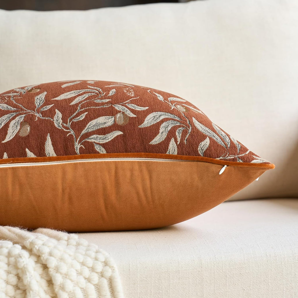 Alerfa Orange Floral Throw Pillow Cover 20 x 20 Inch Sqaure Luxury Decorative Pillow Cover for Couch Living Room Bedroom