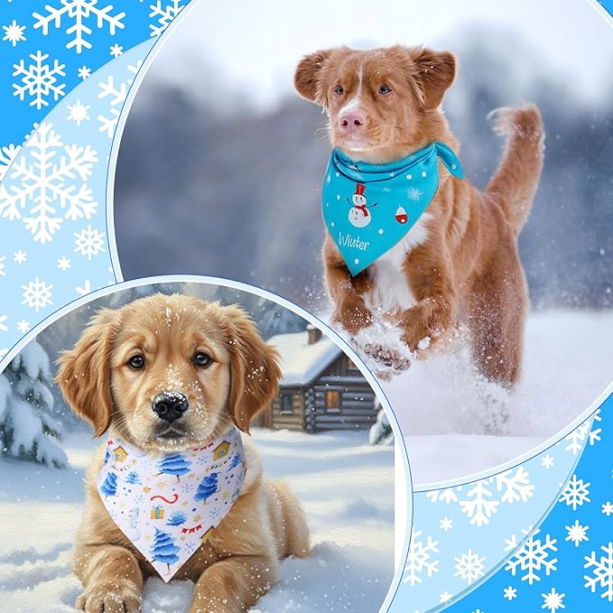 100 Pcs Winter Bandanas Bulk for Dogs Snowflake Cats Bandanas Charm Soft Triangle Bibs Adjustable Scarf for Small Medium Large Pets Winter Costume