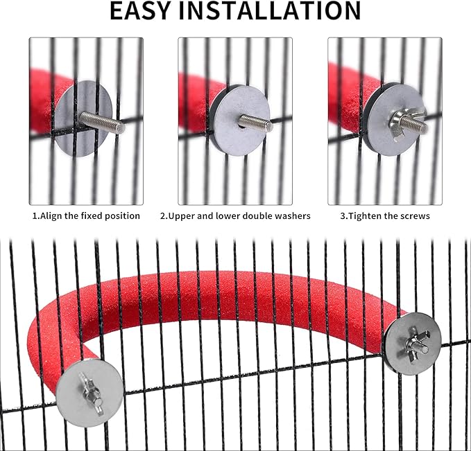 U Shape Parrot Perch Stand Toy Bird Platform Sand Paw Grinding Clean Stick Exercise Conure Budgie Cockatiel Cage Accessories (Red)