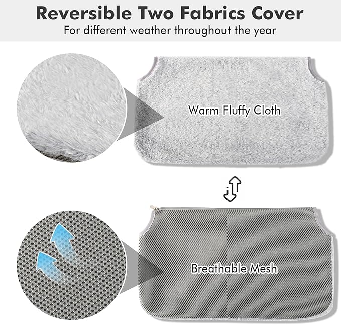 AMOSIJOY Cordless Cat Window Perch, Cat Hammock for Wall with 4 Suction Cups, Solid Metal Frame and Reversible Cover, Foldable Cat Beds for Indoor Cats