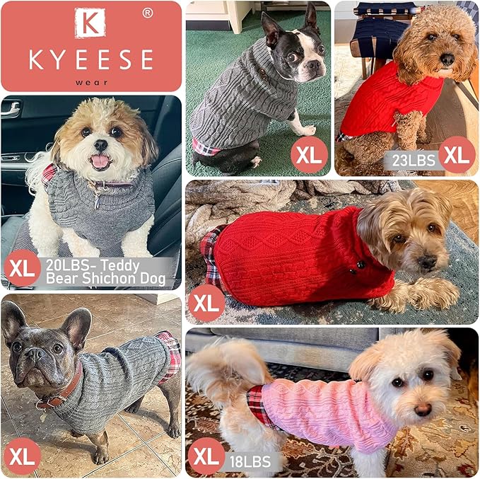 KYEESE Dog Sweater Thick Pet Coat for Fall Winter Cold Weather Stretchy Knitwear Cat Clothes with Gingham Patchwork Soft Pullover Dog Sweaters for Medium Dogs Boy Warm Turtleneck Medium Dogs Sweater