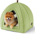 Bedsure Cat Beds for Indoor - 2 in 1 Cat Cave House Tent for Kittens and Small Pets with Removable Washable Cushioned Pillow, Foldable Kitten Hideaway with Non-Slip Bottom, Green, 17.3 inches