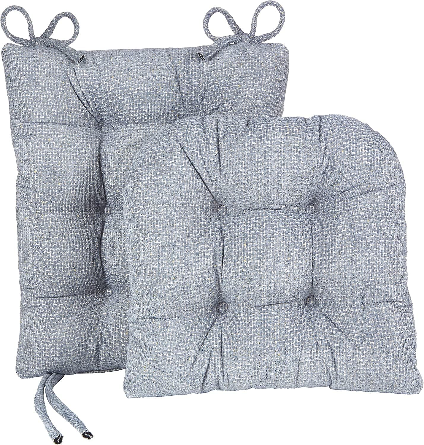 Klear Vu Omega Non-Slip Rocking Chair Cushion Set, Assembled in USA, Thick Padding & Tufted Design, Includes Seat Pad & Back Pillow with Ties, 17x17 Inches, 2-Piece Set, Tyson Delft Blue
