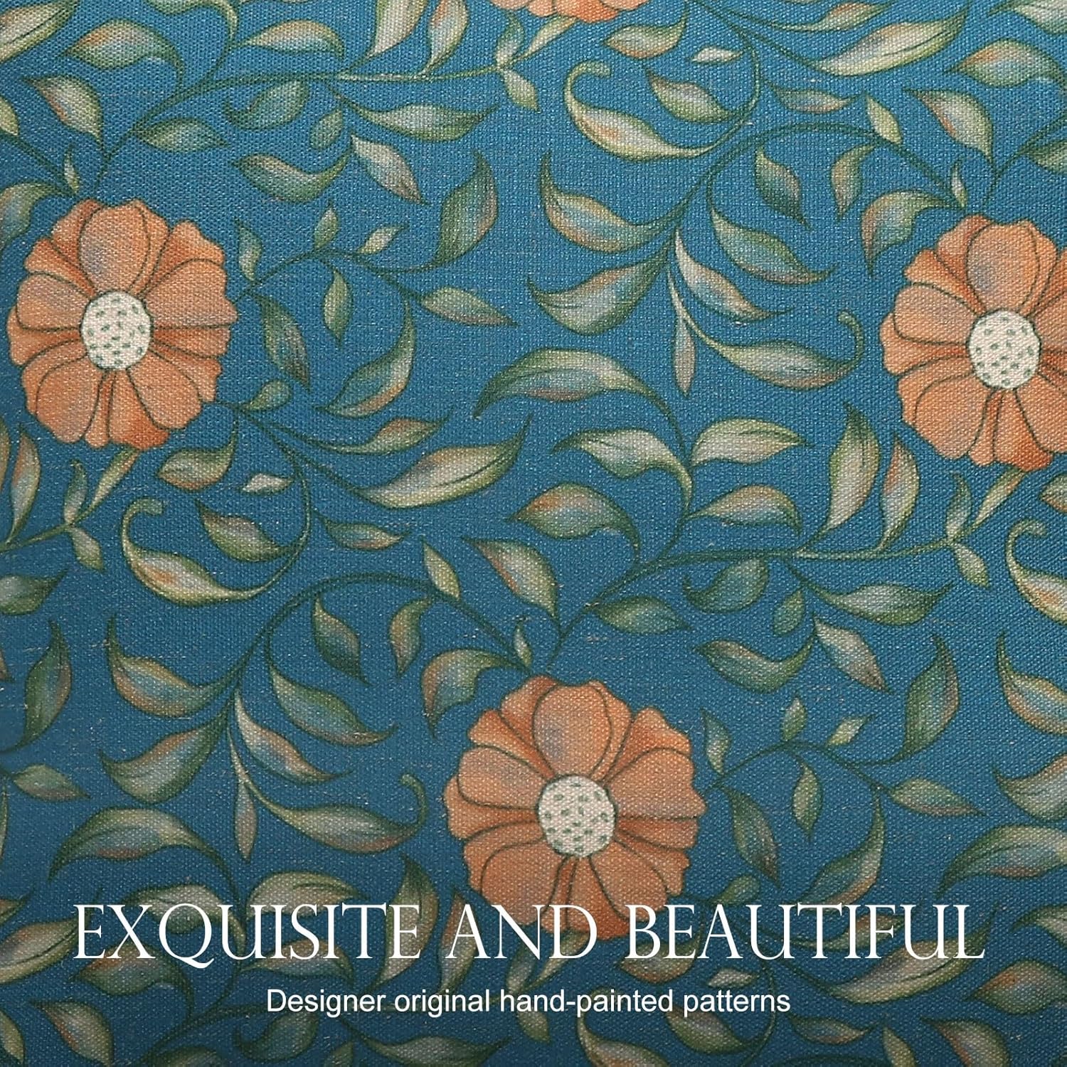 patdrea Designer Square Throw Pillow Covers,French Floral Blue Farmhouse Linen Vine Branch Pattern Pillow Cover,Decorative Pillowcases Cushion for Bed Living Room Outdoor Car,18"x18"