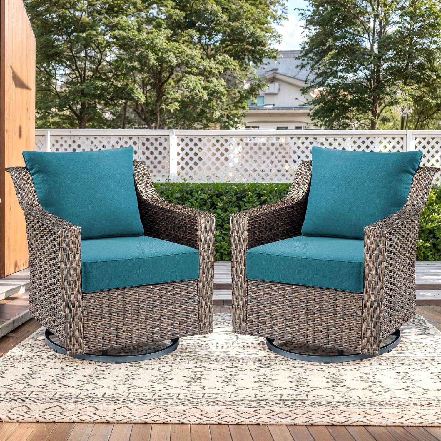Outdoor Seat Cushion Set-24 x 24 x 6 Inch Outdoor Chair Cushions Set of 2 with Water Resistant & Removable Cover Outdoor Cushions for Patio Furniture Chair Sofa Couch-Peacock Blue