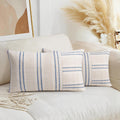 AELS 12x20 Decorative Farmhouse Linen Throw Pillow Covers, Boho Rectangle Lumbar Pillow Case, Set of 2, Beige with Navy Blue Stripe Patchwork Cushion Cover for Sofa Couch Living Room (Cover ONLY)