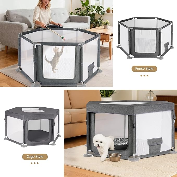 43"x43"x25" Dog Playpen, Pet Playpen for Small Dogs/Puppies & Cats, Puppy Playpen with Gate, Indoor & Outdoor Heavy-Duty Dog Fence with Thickened Fabric & Stainless Steel Pipes