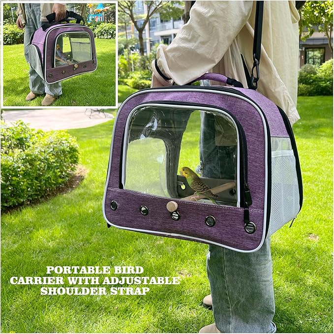 halinfer Bird Travel Carrier Cage for Large Size Parrot, Portable Bag with Metal Tray and Grid to Carry and Transport Medium and Large Birds Like African Grey, Long Tail Cockatiel and Parrot