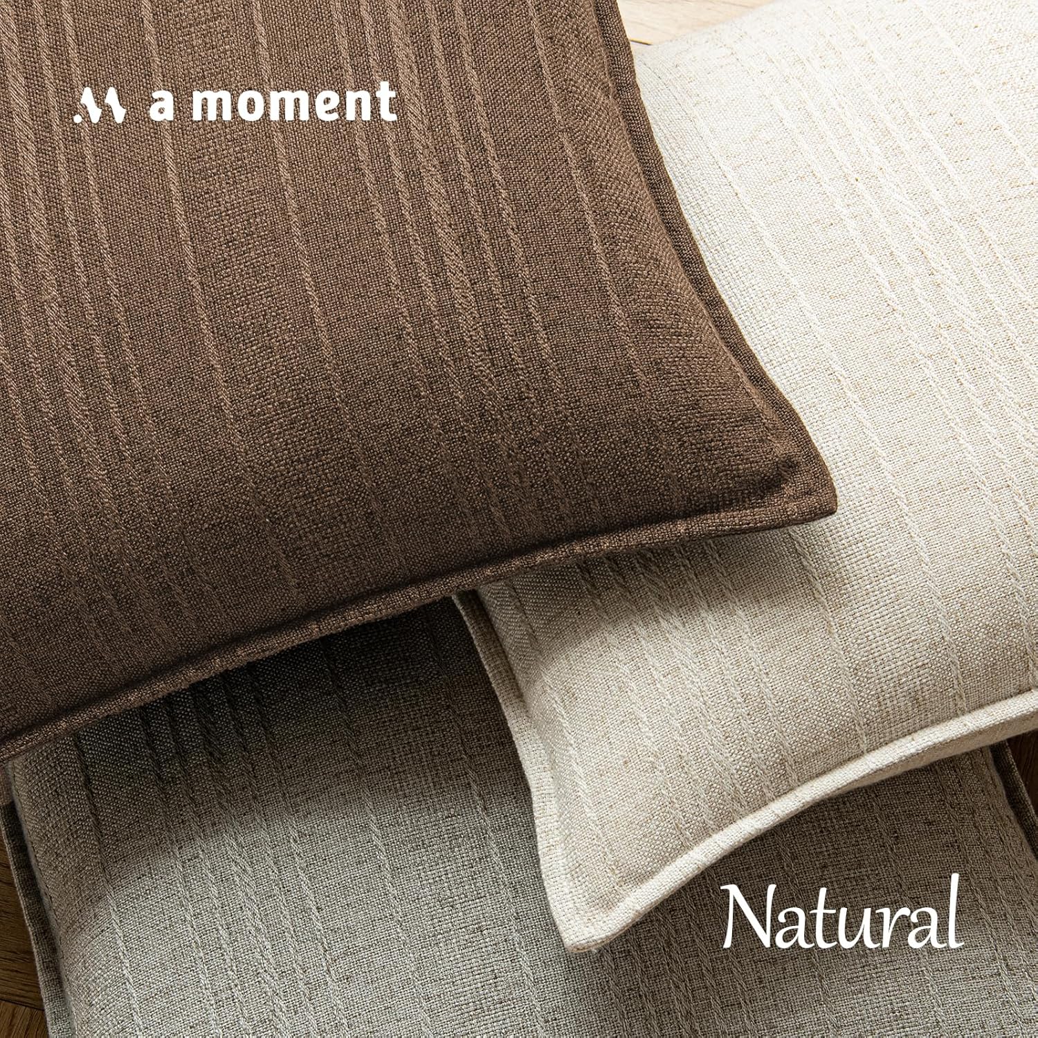 a moment Linen Pillow Covers Set of 2,Boho Farmhouse Throw Pillowcases Neutral Textured Decorative Covers for Couch Sofa,Soft Linen Blend Accent Case Cushion Living Room Home Decor 18"x18"Hazel