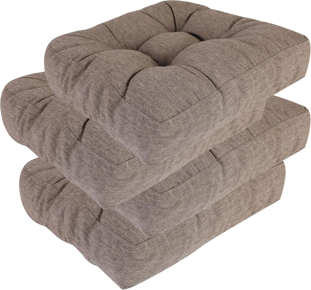 RACE LEAF Patio Chair Cushions 19x19 4 Pack, Heavy Duty Memory Foam Outdoor Cushions Water Resistant Non-Slip Bottom Tufted (Brown)