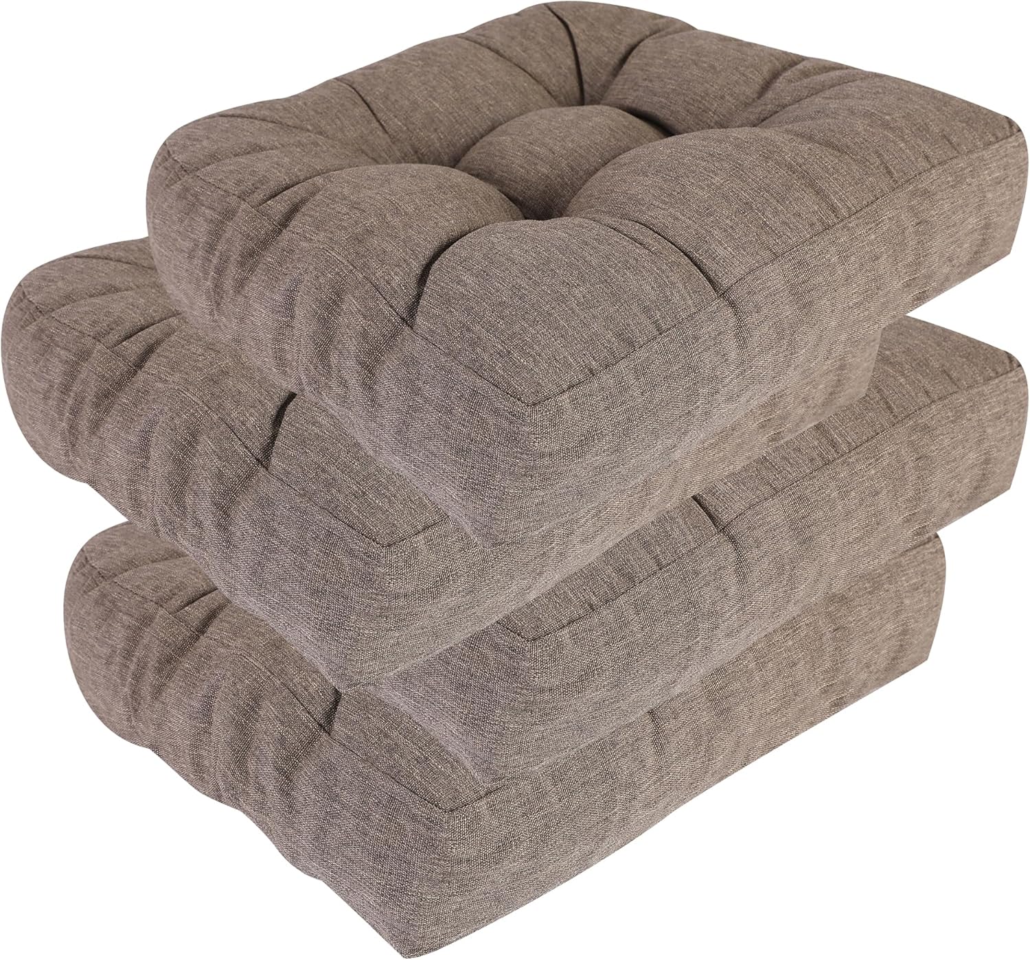 RACE LEAF Patio Chair Cushions 17x17 4 Pack, Heavy Duty Memory Foam Outdoor Cushions Water Resistant Non-Slip Bottom Tufted (Brown)