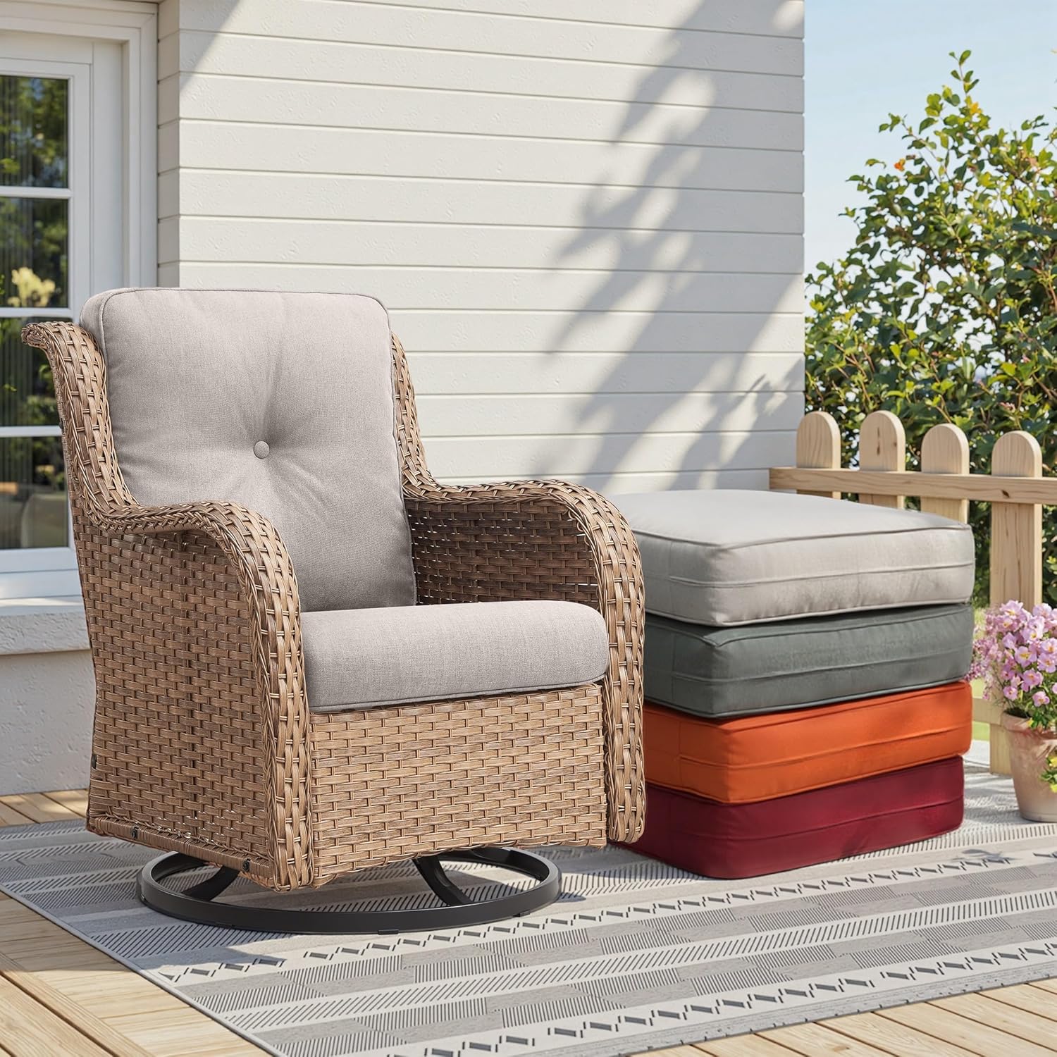 Outdoor Chair Cushions - 22" x 25" x 4" Patio Furniture Cushions with Water Resistant & Removable Cover, 28D High Density Sponge Patio Cushion for Outdoor Furniture Couch Rocker Chair, Beige