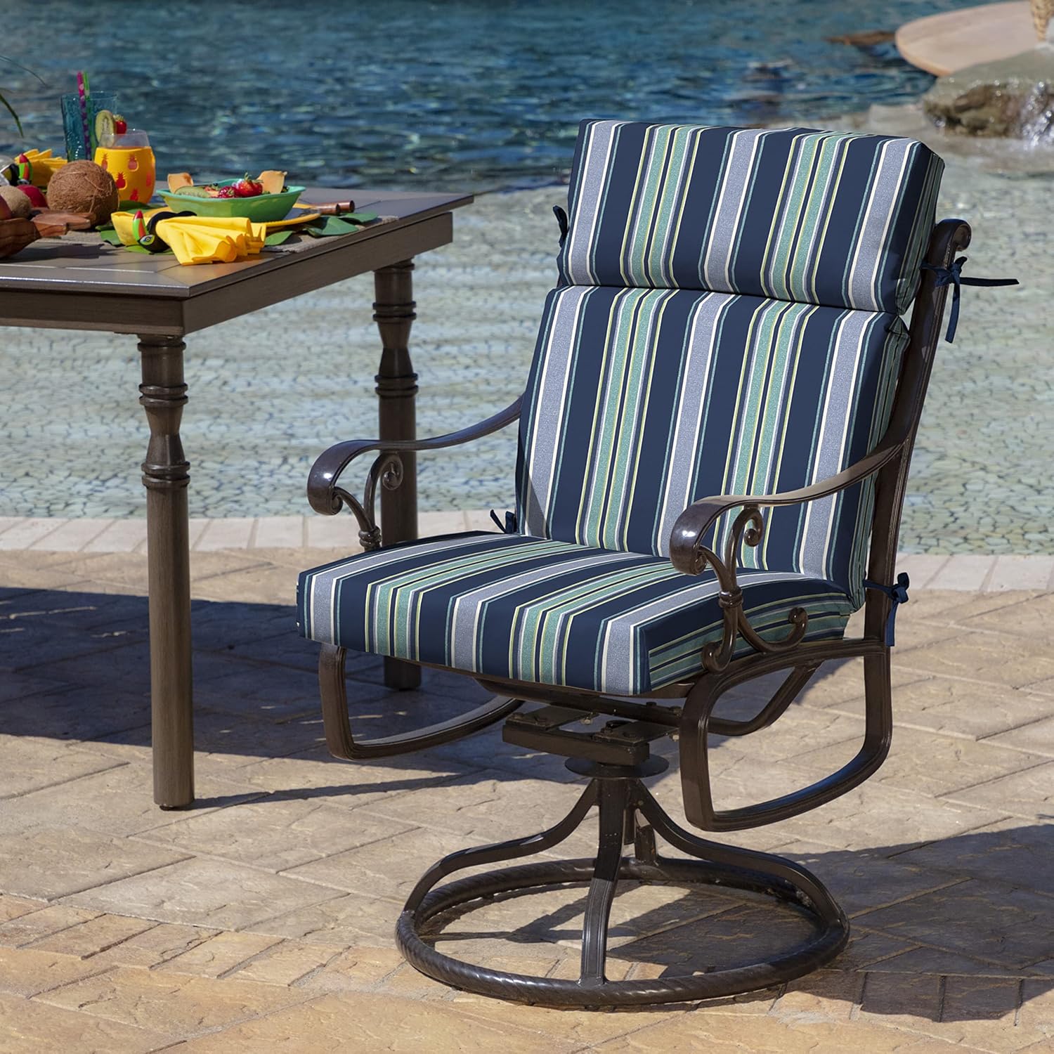 ARDEN Outdoor Chair Cushion, 21 x 20, Rain-Proof, Fade Resistant Sapphire Aurora Blue Stripe