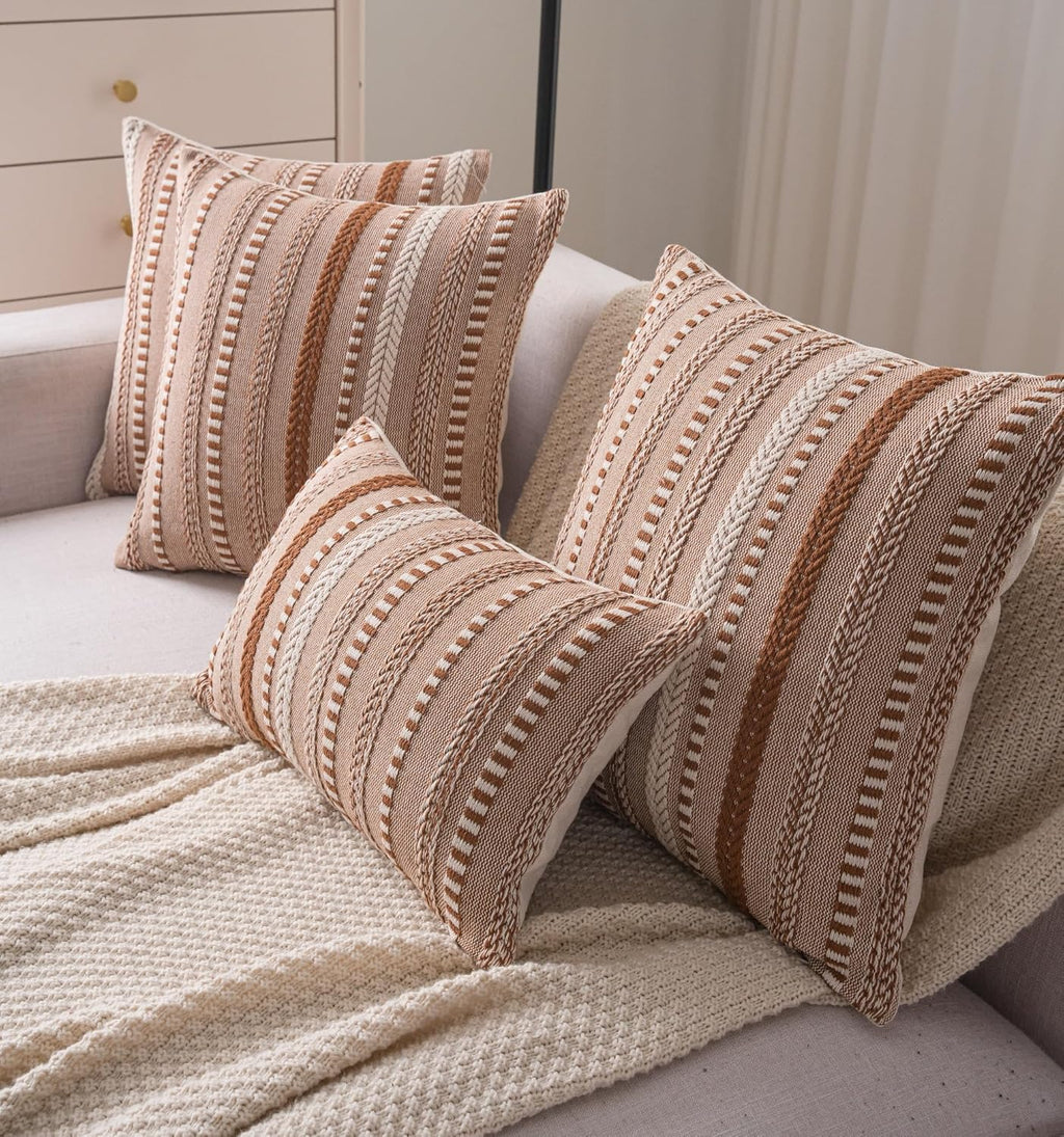 Boho Throw Pillow Covers 22x22 Inch Set of 2, Farmhouse Decorative Couch Pillow Cases, Brown Accent Pillows of Bed, Sofa Bedroom Living Room Home Decor Cushion Cover