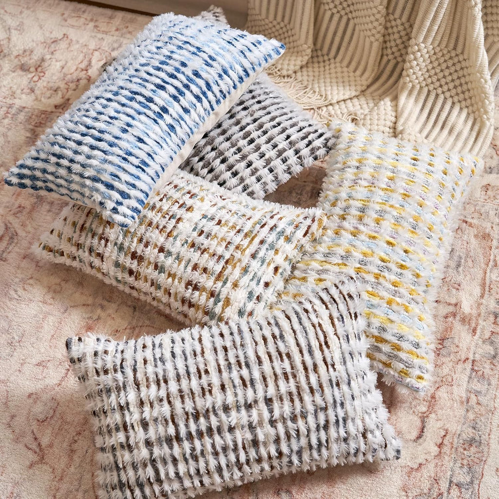 Aeckself Boho Chenille Tufted Pillow Cover 12 x 20 Inch, Rectangle Decorative Lumbar Throw Pillow Cover Neutral Pillowcase for Couch Bedroom Living Room, Brown White