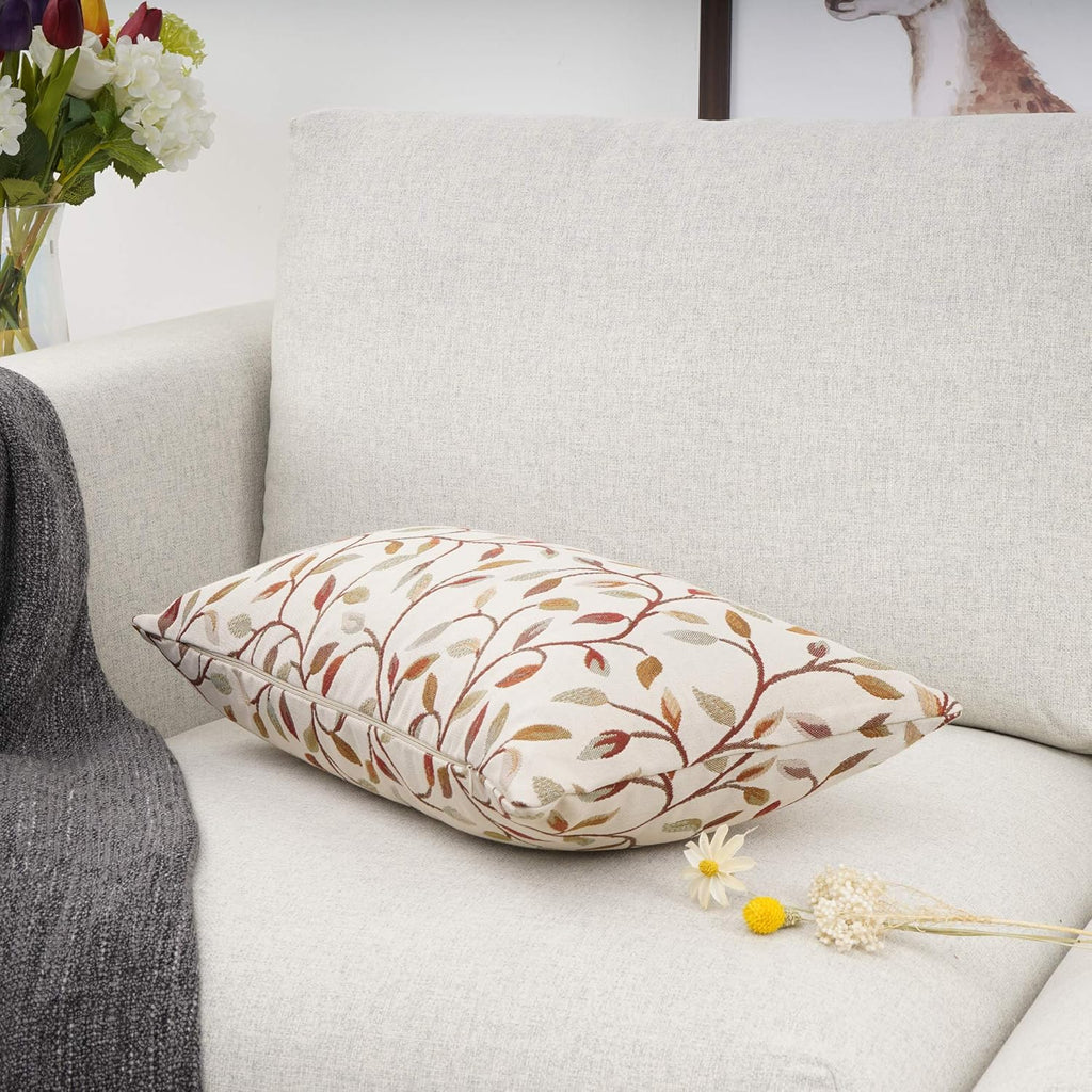 YOUR SMILE Farmhouse Oblong Rectangle Floral Chenille Embroidery Decorative Throw Pillow Case Cushion Cover Lumbar Pillowcase for Sofa 12 x 20 Inch, Brown Leaves