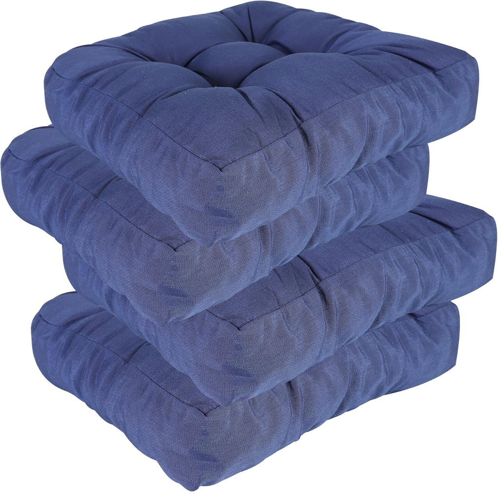 RACE LEAF 4 Pack 17x17 Patio Chair Cushions, Waterproof Memory Foam Cushions with Tufted Cover and Non-Slip Base (Navy)