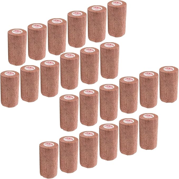 4 Inch Vet Wrap Tape Bulk (Brown) (Pack of 24) Self Adhesive Adherent Adhering Flex Bandage Grip Roll for Dog Cat Pet Horse