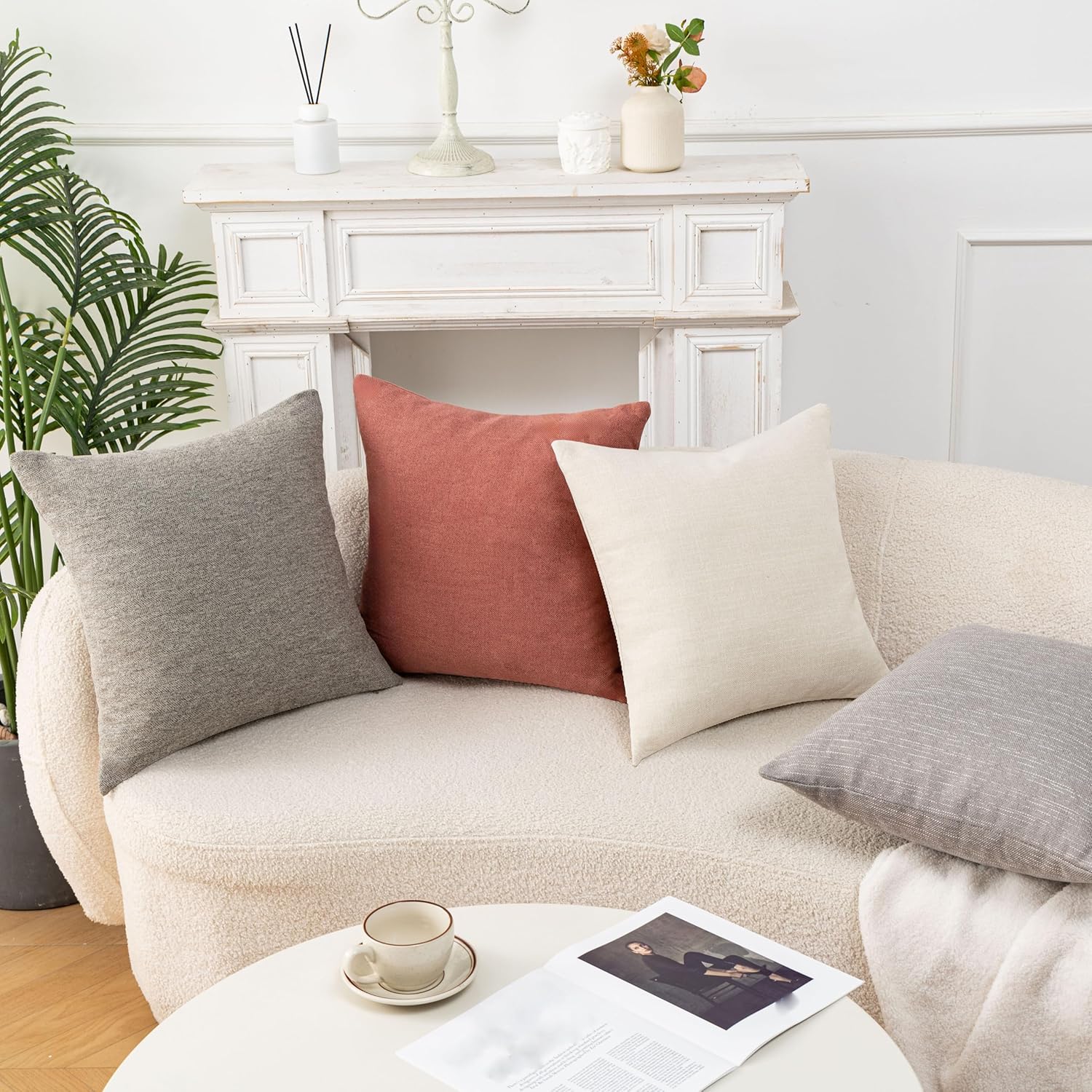 Throw Pillow with Insert 18x18 Inch Set of 2 - Modern Fall Home Decor for Living Room Sofa, Bed - Cute Square Accent Cases - Anthropologie Style Decor (Metallic Gray #P1-11)