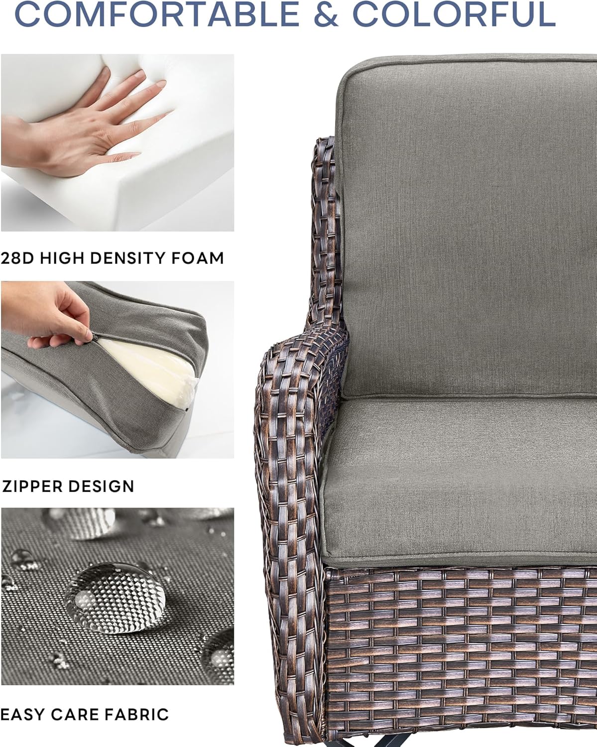 Pop 22x25/22x24 Outdoor Chair Cushions Set of 4 - Heavy Duty High Back Replacement Zippered Cushion for Patio Furniture Set Dining Rocking Chairs Loveseat L-Shape Sofa - Grey/Classic