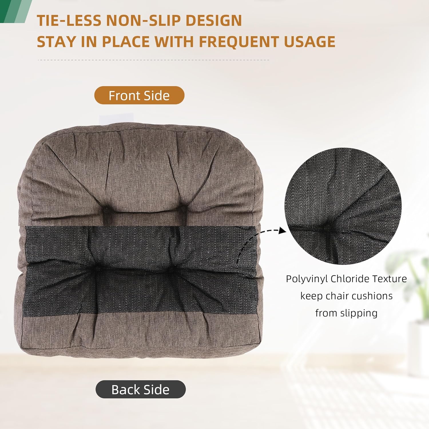 RACE LEAF 17" x 17" Patio Chair Cushions Brown - Outdoor/Indoor Tufted Memory Foam Chair Pads Set of 2, Water-Resistant Olefin Chair Seat Cushion Non-Slip Backing