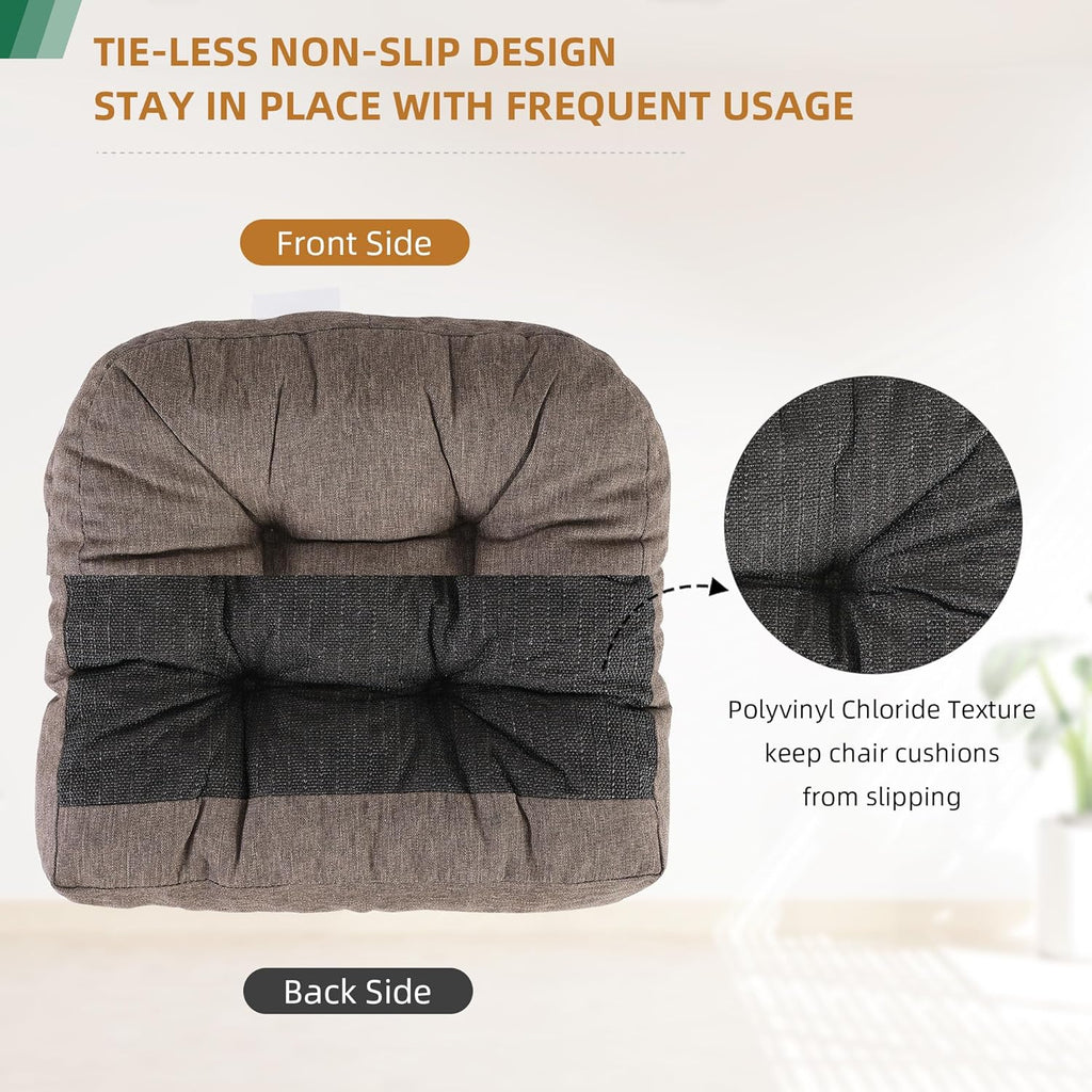 RACE LEAF Patio Chair Cushions 19x19 4 Pack, Heavy Duty Memory Foam Outdoor Cushions Water Resistant Non-Slip Bottom Tufted (Brown)