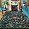 10x12 Area Rugs for Living Room: Floral Washable Rug Vintage Large Soft Boho Non-Slip Carpet Stain Resistant Low Pile Carpets for Bedroom Dining Room Farmhouse Nursery Hallway Home Office Dark Green