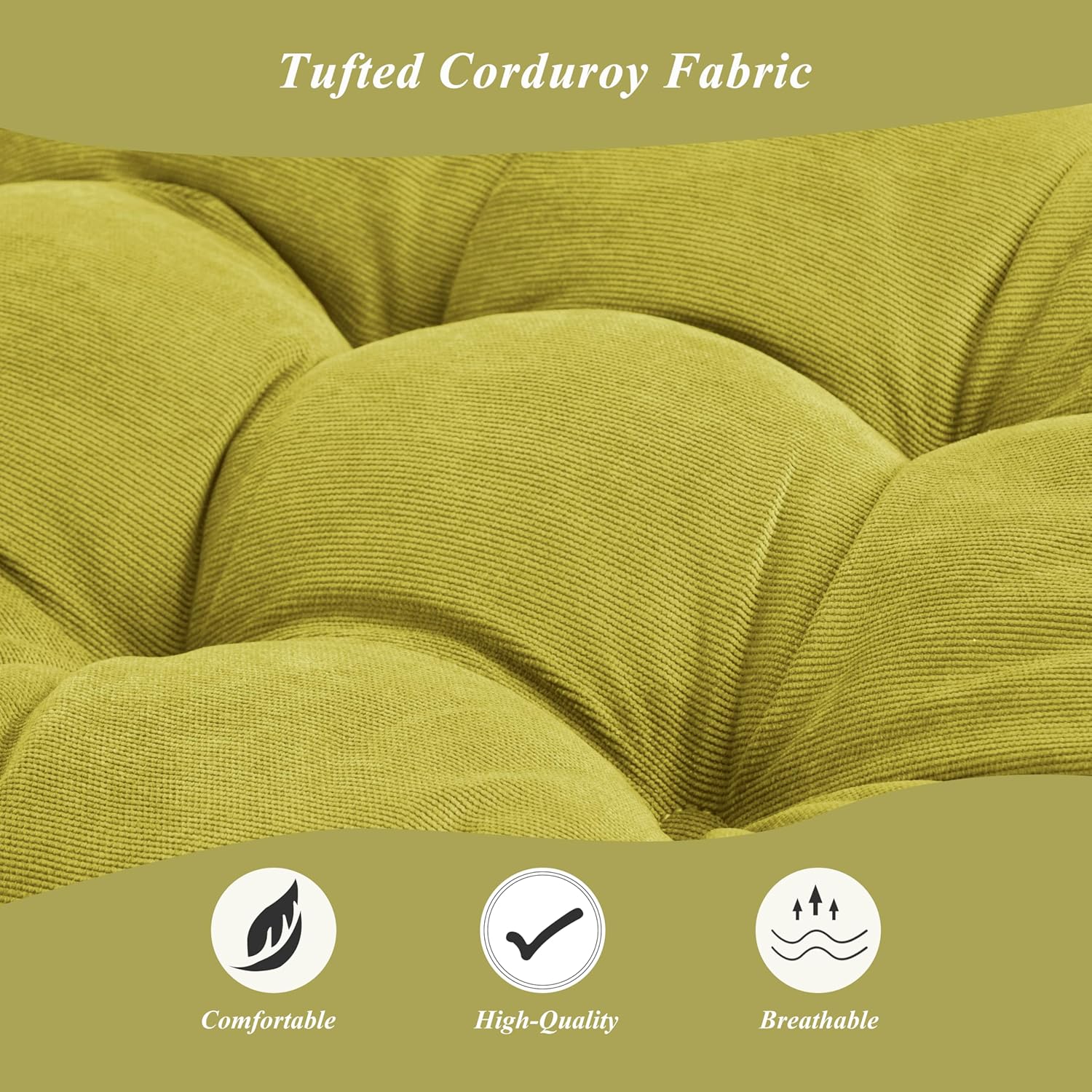 Meditation Floor Pillow 22×22 Inch 1 Pack Large Floor Cushions for Adults Square Tufted Corduroy Floor Pillows for Yoga Living Tatami Room Green