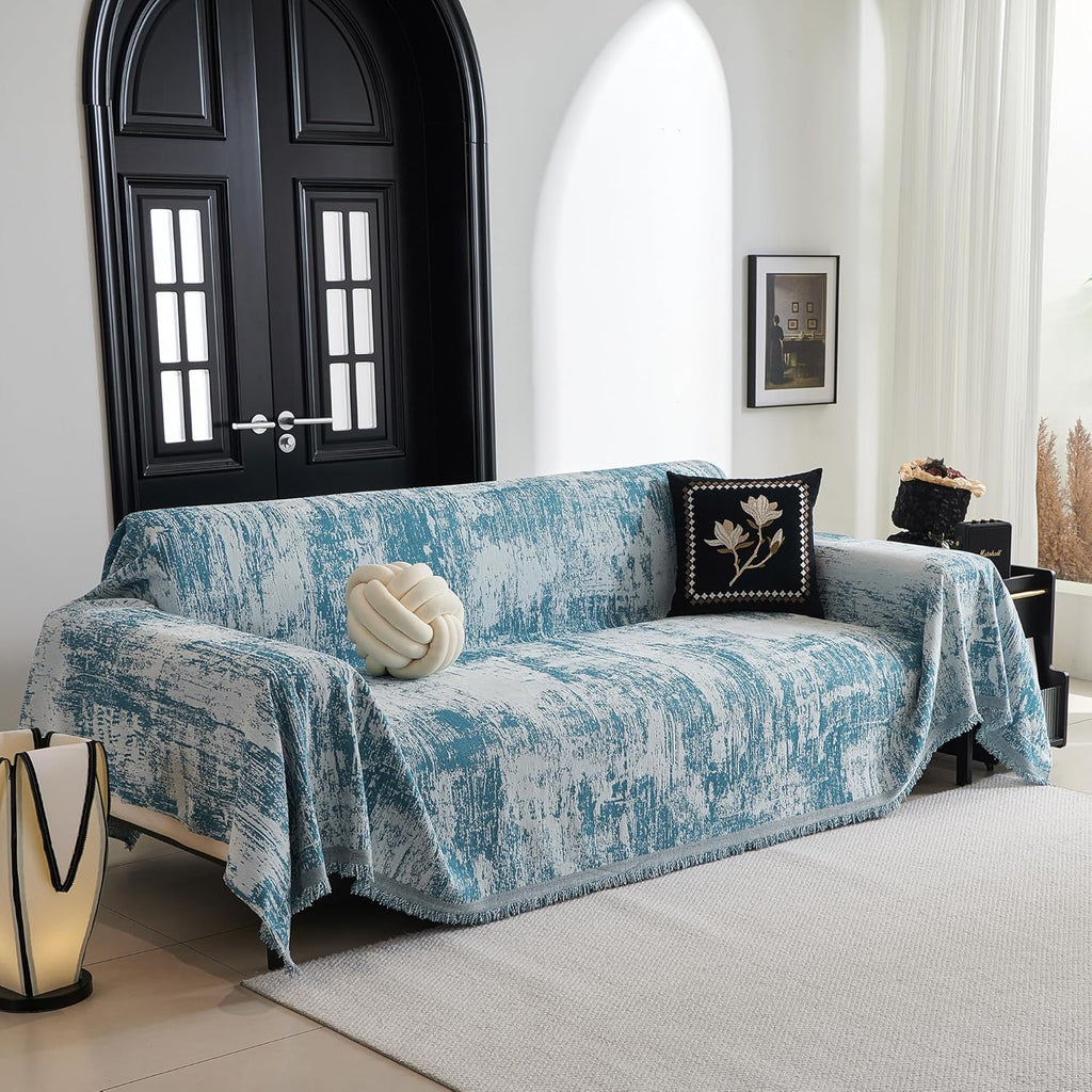 MYSKY HOME Sectional Couch Cover Sage Abstract Geometric Sofa Covers for Sectional Sofa L Shape Chenille Couch Protector for Dogs Pets Couch Throw Cover Washable Durable for Home Decor, 71" X118"