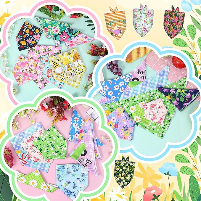 120 Pcs Floral Dog Bandanas Bulk Adjustable Floral Puppy Scarves Pet Bandana Washable Flower Puppy Grooming Bandana for mall Medium Large Breed Dog Cat Pet Grooming Accessories