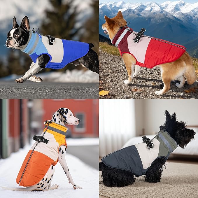 Dog Coat, Waterproof Dog Winter Jacket with Harness Built in, Turtleneck Warm Doggie Cold Weather Coats, Reflective Pet Vest for Indoor & Outdoor, Windproof Dogs Snowsuit, Red Large