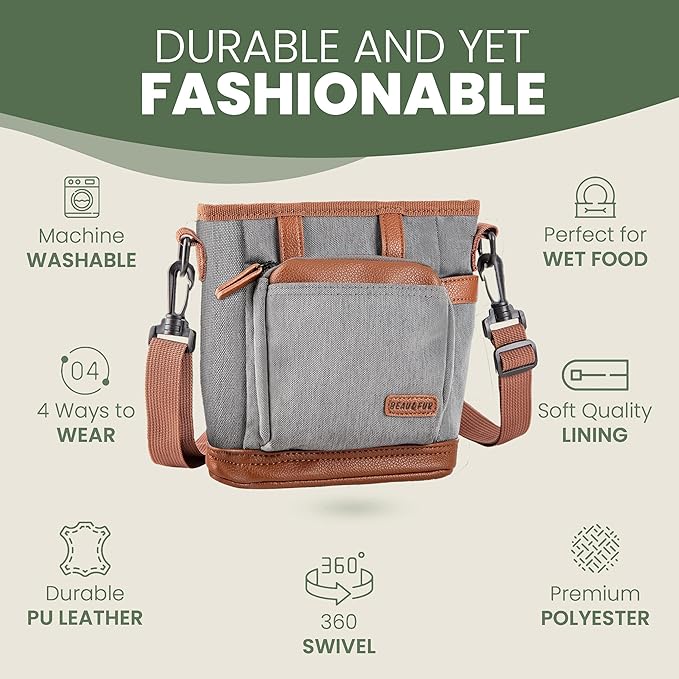 BEAU&FUR Large Dog Treat Pouch with Clicker for Training – 4 Cup Capacity, Built-In Poop Bag Dispenser, Expandable Pocket, Metal Buckle, Large Back Pocket, Ideal Design for Walks and Training – Grey