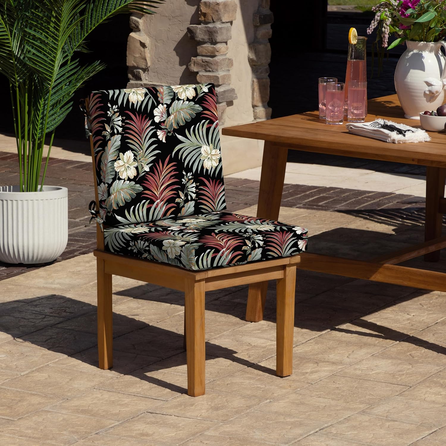 Arden Foam Outdoor Dining Chair Cushion, 20 x 20, Made with ProFoam, Rain-Proof, Fade Resistant, Simone Black Tropical