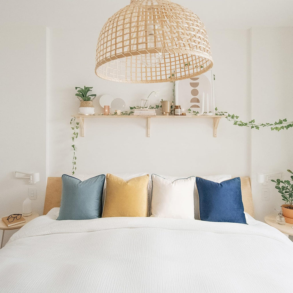 MONDAY MOOSE Decorative Throw Pillow Covers Cushion Cases, Set of 4 Soft Velvet Modern Double-Sided Designs, Mix and Match for Home Decor, Pillow Inserts Not Included (20x20 inch, Blue/Beige)