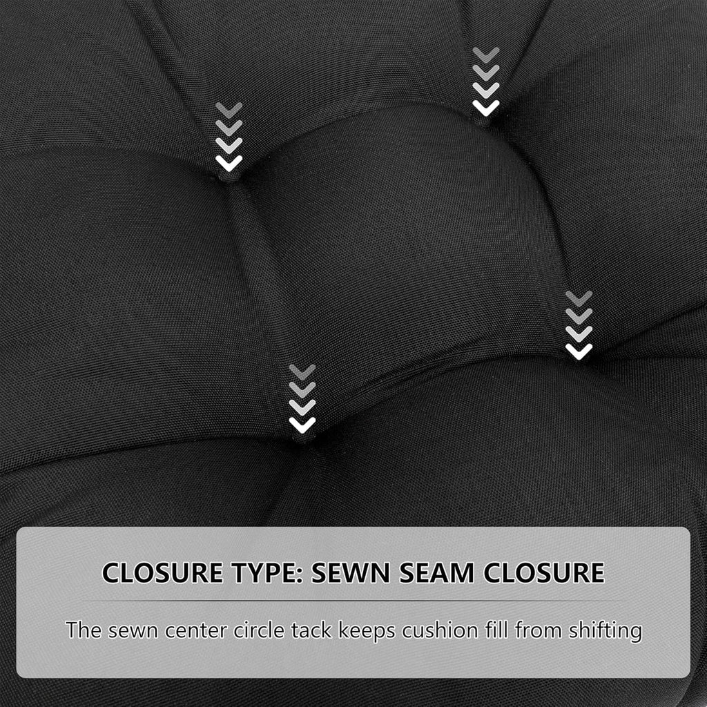 RACE LEAF Outdoor Cushions 19" x 19" Patio Chair Seat Pads, Set of 2 Thick Fill Tufted Square Patio Cushions, Water-Resistant Olefin Chair Seat Cushion with Ties for Non-Slip Support, Black