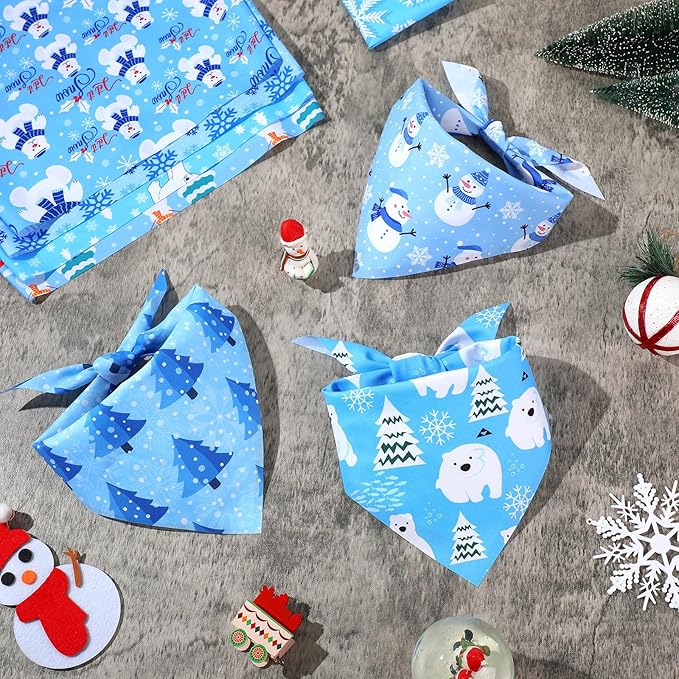Abbylike 100 Pieces Winter Dog Bandanas Bulk Blue Snowflake Dog Bandanas for Pets Triangle Kerchief Scarf Bibs for Winter Pets Cats Party Costume Accessories