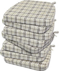 AAAAAcessories D-Shaped Chair Cushions, 2" Thick Dining Chair Pads with Ties and Removable, Machine-Washable Cover, 17" x 16", Set of 8, Yellow Checkered