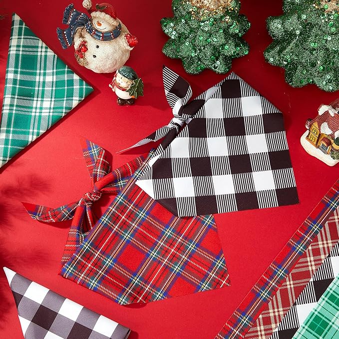 Weewooday 50 Pcs Christmas Dog Bandanas Bulk Xmas Red Green Buffalo Plaid Bandanas for Dogs Soft Bibs Adjustable Triangle Scarf for Small Medium Large Pets Costume (25.6 x 17.7 x 17.7 Inch)