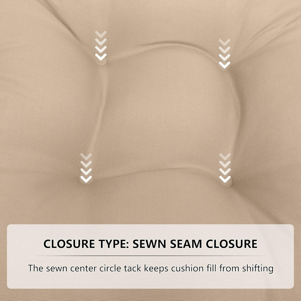 RACE LEAF Outdoor Seat Cushions Set of 2, 19" x 19" Square Patio Cushions, Plump Filling Tufted Water-Resistant Olefin Chair Seat Cushion with Ties for Non-Slip Support, Khaki