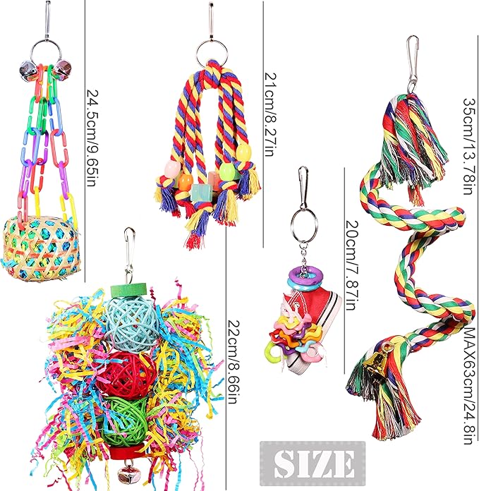 Bird Toys for Parakeet，ESRISE Parrot Conure Chewing Shredding Foraging Toys with Rope Perch, Bird Cage Accessories for Cockatiel Budgies Lovebird