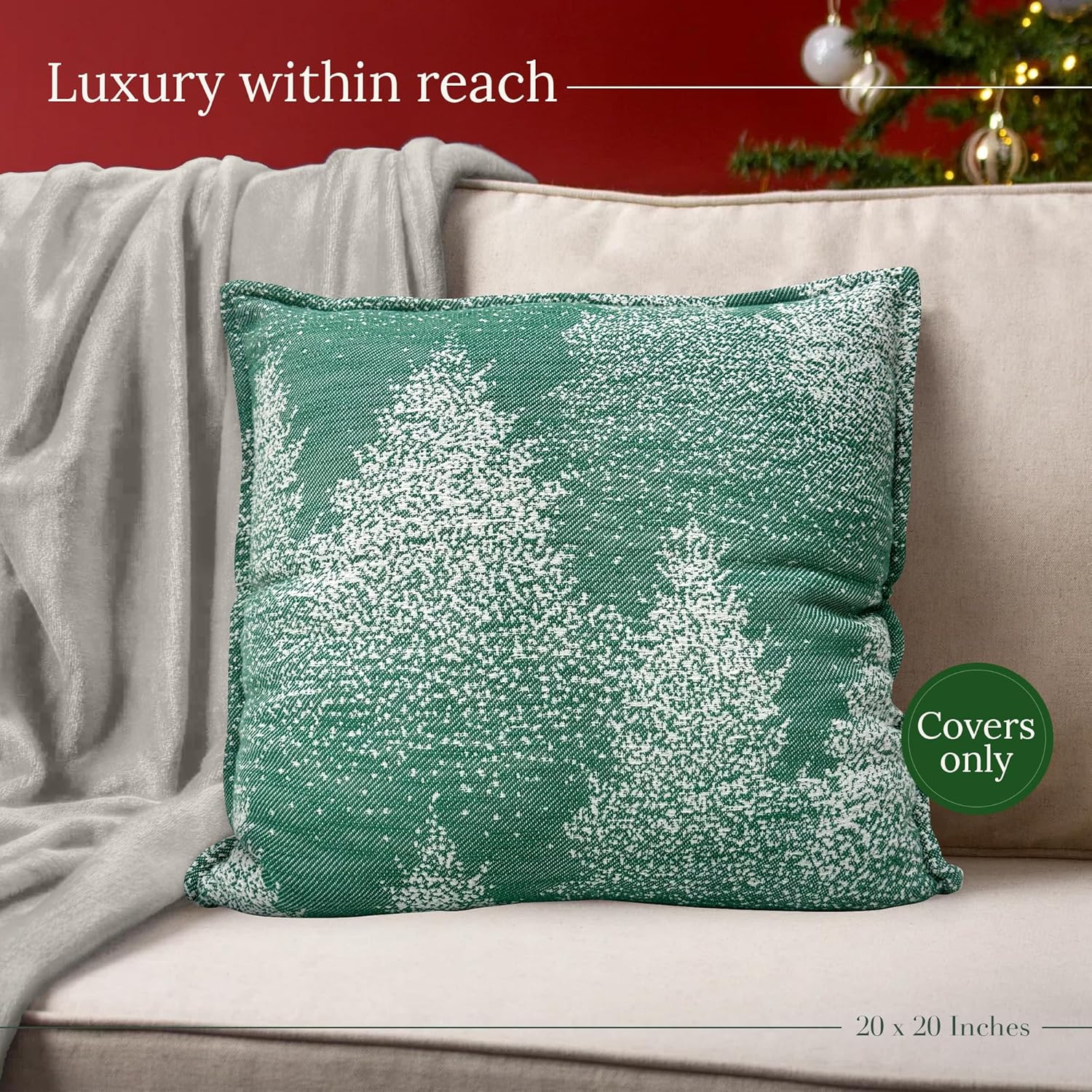 SanVia Moss & Snow Premium Cotton Throw Pillow Covers, 20 x 20 Inches, Green Handwoven Couch Pillow Covers, Luxury Holiday Theme Home Décor Cushion Cover, Insert Not Included