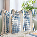 AmHoo Set of 2 Chenille Striped Textured Boho Throw Pillow Covers Aesthetic with Tassels Woven Decorative Pillow Case for Couch Bed Sofa Bedroom Modern Funky 18 x 18-Inch Sky Blue