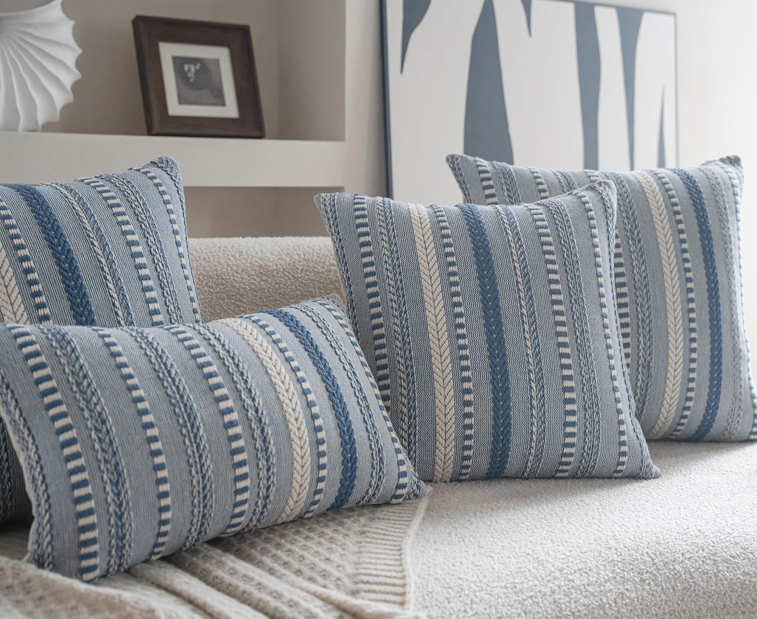 Boho Lumbar Pillow Covers 14x36 Long, Farmhouse Decorative Couch Pillow Cases, Blue Accent Pillows of Bed, Sofa Bedroom Living Room Home Decor Cushion Cover, Pack of 1